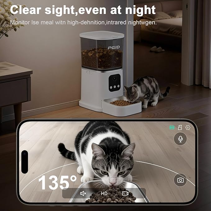 PGID Automatic Cat Feeder with 400W Camera,2.4G Auto Dog Feeder w Night Vision,Pet Feeder w2-Way Audio,Timed Cat Feeders for Dry Food,Dogs Food Dispenser w APP Control 5L
