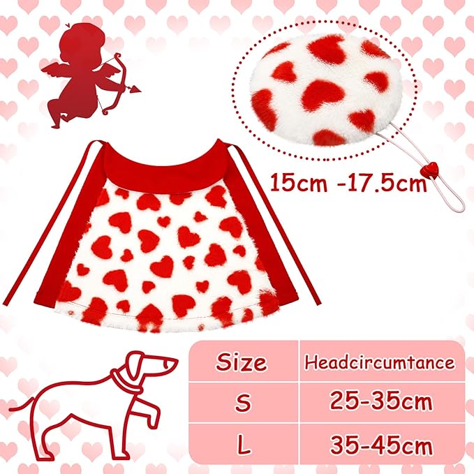 2 Pieces Valentines Day Dog Costume Set Including Beret Hats and Red Heart Love Dog Cloak Funny Puppy Xmas Costumes Holiday Outfits Clothes for Pet Cats(Small)