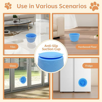 Dog Lick Bowl with Brush and Scraper, Anxiety Relief Silicone Slow Feeder Treat Dispenser, Anti-chocking Pet Dish, Non-Slip Interactive Entertainment Dog Puzzle Toy for Medium & Large-Light Blue