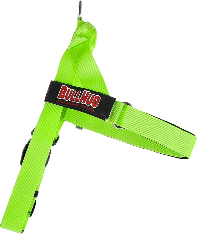BULLHUG Adjustable Dog Harness– No Pull, No Choke – for English Bulldogs, French Bulldogs, Pugs & Broad-Chested Breeds – Easy, Safe Walks (NEON Green, XL)