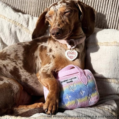 Haute Diggity Dog Pink Ombre Chewy Vuiton Handbag, Plush Designer Dog Toys with Interactive Squeaker, Stimulating Pet Enrichment, Machine-Washable & Safe Materials for All Breeds, Size Large