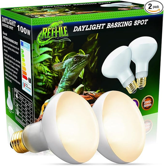 MISDOOD Reptile Heat Lamp 100W, 2 Pack Daylight UVA Basking Light Bulbs with E26 Base for Lizards, Turtles, Snakes and Amphibians