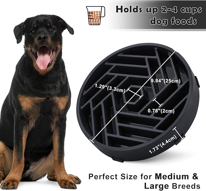 TOBYTO Slow Feeder Dog Bowls Large Medium Breed,Anti-Choking Slow Eating Dog Food Bowl,Non Slip Pet Slower Food Feeding Bowls Large Puzzle Slow Feeder Bloat Stop Maze Dog Dishes,Black