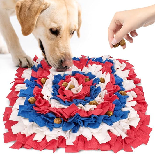 Pet Snuffle Mat for Dogs, Dog Feeding Mat, Nosework Training Mats for Foraging Instinct Interactive Puzzle Toys (Red&Blue&White)