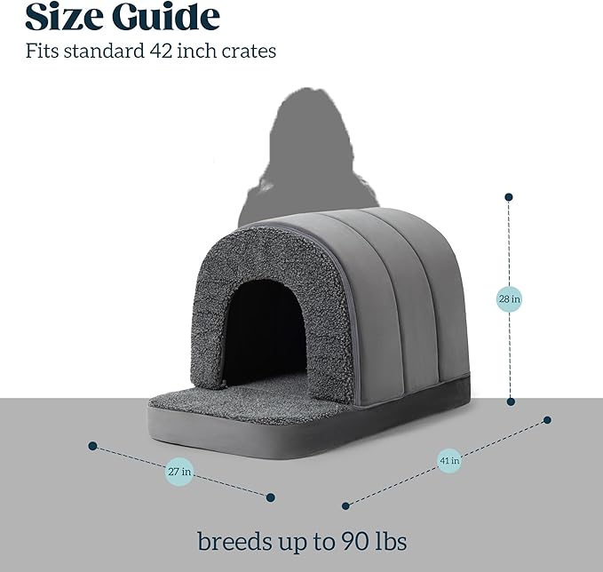 Indoor Dog House - Orthopedic Dog Tent Bed w/Egg-Crate Foam - Pet Bed with Cover Cave - Waterproof Lining - Nonskid Bottom, Ideal for Large Breeds & Fits 42-Inch Crate - 41"x27"