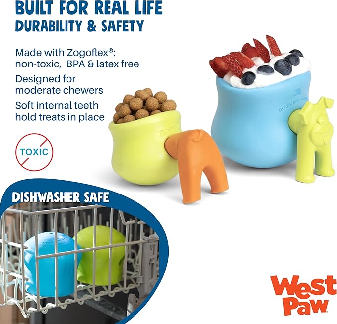 WEST PAW Toppl Durable Dog Treat Puzzle Toy for Small to Medium Dogs- Engaging Interactive Chew Toy for Mental Stimulation, Slow Feeding- Quarter Cup Capacity - River Blue, Small