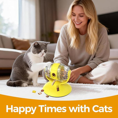 Cats Slow Feeder 4.6" High Cat & Dog Dry Food Dispenser Toy with Wine Barrel Spinner, Treat Dispenser for Boredom & Anxiety Relief, IQ Training for Small/Medium Pets (Yellow)