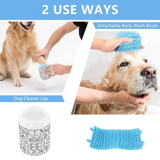 Dog Paw Cleaner Cups for Dogs Pets Foot Washer Paw Scrubber for Medium Small Cats Dogs Cleaning Cup Retro Animal Plant