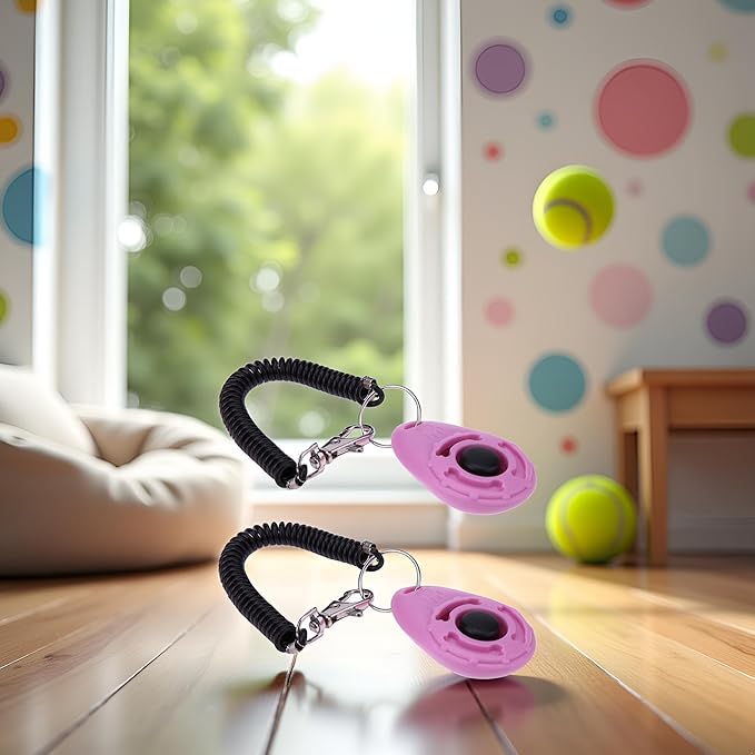 2Pcs ‎Pink Clicker Easy to Use with Button Dog Training Accessories Strong and Long-Lasting, Training and Behavior Aids