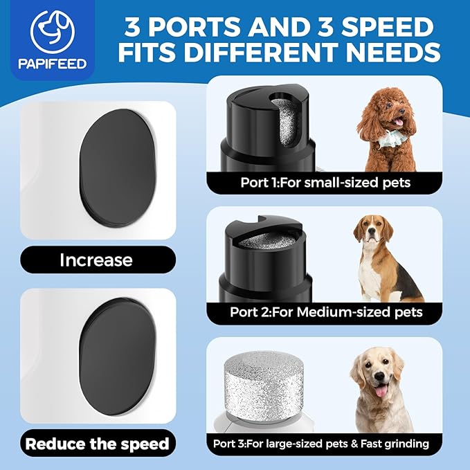 PAPIFFEED Dog Nail Grinder Upgraded with 2 LED Lights, 3-Speed Rechargeable & Quiet - Upgraded Electric Pet Nail Trimmer for Small Medium Large Dogs & Cats, Painless Paws Grooming Tool - White