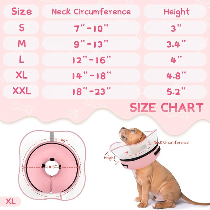 Supet Raised Inflatable Dog Cone Collar to Stop Licking, Soft Dog Cone Alternative After Surgery, Pet Neck Donut Collar for Small Medium Large Dogs