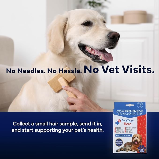 Pet Food & Environmental Sensitivity Hair Sample Testing Kit – Over 460 Items Tested – at-Home Non-Invasive Collection for Dogs & Cats – Informational Report for Pet Owners