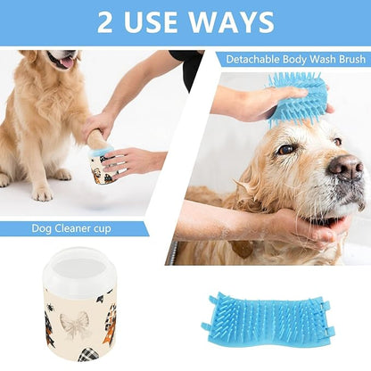 Dog Paw Cleaner Mudbuster Dog Foot Washer for Small Medium Large Dogs Cats Premium Pet Supplies Halloween Cartoon Bows Beige