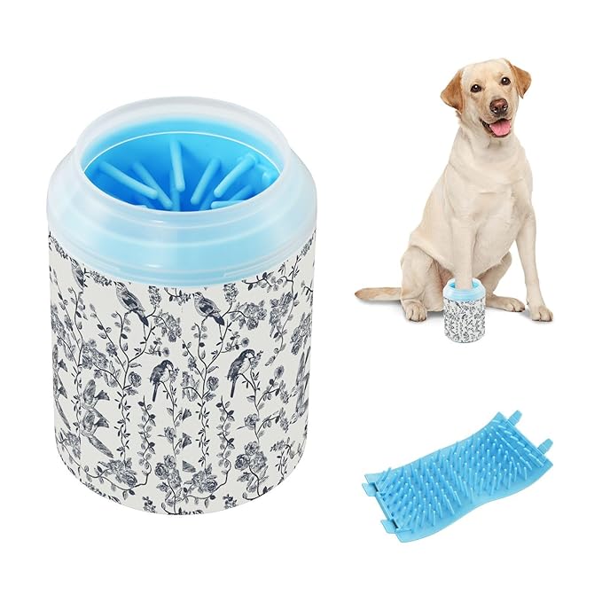 Dog Paw Cleaner Cups for Dogs Pets Foot Washer Paw Scrubber for Medium Small Cats Dogs Cleaning Cup Retro Animal Plant