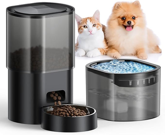 Automatic Cat Feeder and Water Fountain 5G WiFi Cat Food Dispensers, APP Remote Control, Programmable Timed Feeding,Dry Food Smart Feeder 10s Voice Recorder 1-10 Meals/Day for Cats Small Dogs