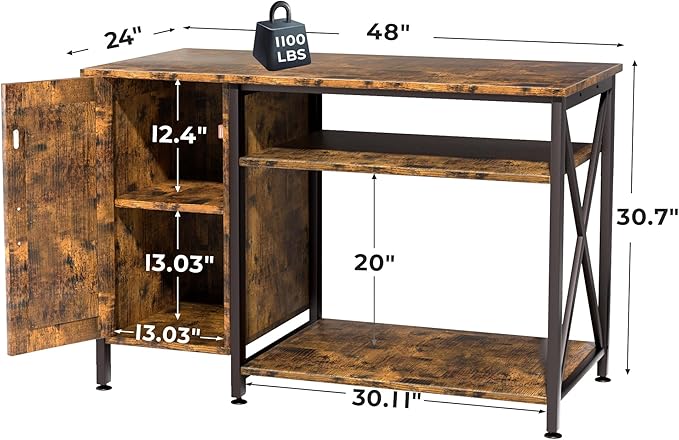 Herture 40-120 Gallon Reptile Tank Stand with Power Outlet, Terrarium Stand with Storage Cabinet, 48" X 24" Tabletop, Reptile Terrarium,Turtle Tank Rustic Brown PG08XYN