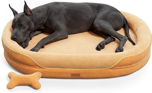 XXL Orthopedic Dog Bed, 53 in. Dog Bed for Large Sized Dogs with Full-Surround Bolsters, Dual-Sided Dog Cooling Beds with Memory Foam, Washable Pet Sofa Couch with Nonslip Bottom, Brown