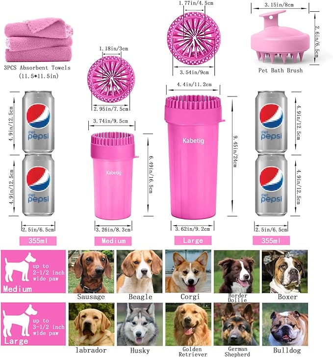 Dog Paw Cleaner & Washer for Large/Extra Large Breeds - Muddy Paws Easy Cleaning Cup for Big Dogs - Includes 3 Absorbent Towels(Pink)