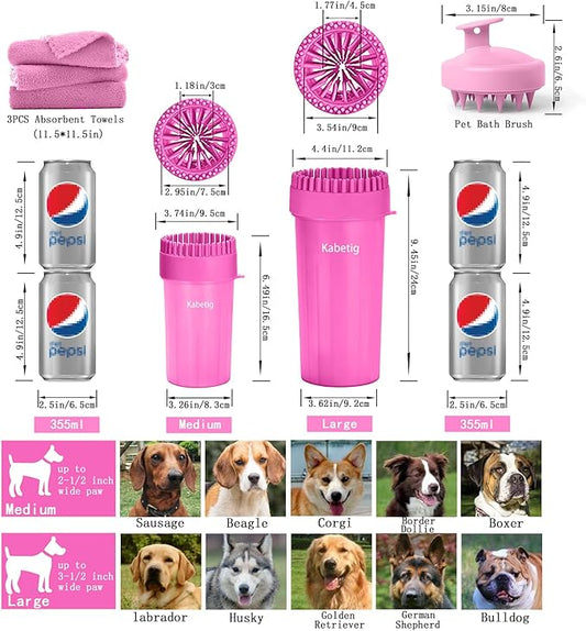 Dog Paw Cleaner & Washer for Large/Extra Large Breeds - Muddy Paws Easy Cleaning Cup for Big Dogs - Includes 3 Absorbent Towels(Pink)