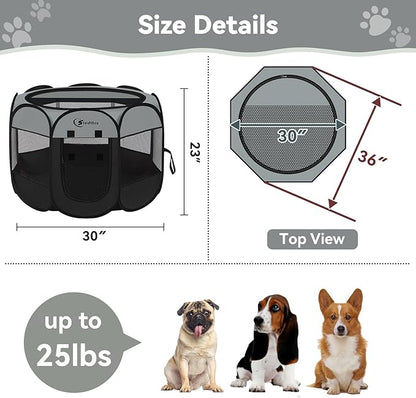 Dog Cat Playpen, Puppy Pet Playpen Indoor for Dog Crate Tent Cage Outdoor, Portable Pop Up Dogs Enclosure Kennel with Carrying Case for Dogs/Cats/Rabbits (Dark Grey, Medium)