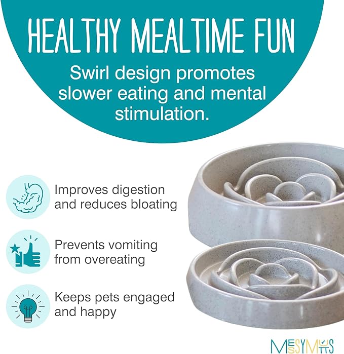 Messy Mutts and Cats Interactive Slow Feeder | Speckled Grey (3 Cup) | 9.8” Round Durable Puzzle Slow Feeder for Dogs/Cats | Enrichment Food Dish for Slow Eating, Bloating
