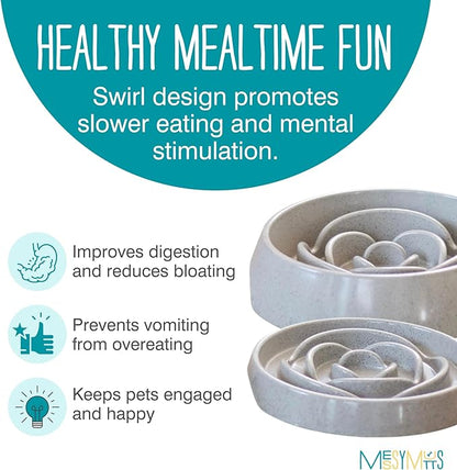 Messy Mutts and Cats Interactive Slow Feeder | Speckled Grey (3 Cup) | 9.8” Round Durable Puzzle Slow Feeder for Dogs/Cats | Enrichment Food Dish for Slow Eating, Bloating