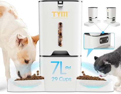 TYM Automatic Cat Feeder with 2 Camera for 2 Cats,7L Dog Automatic Feeder with Night Vision 2K 4MP 5G WiFi Cat Feeder with Smart App Two-Way Audio Privacy Masking-Stainless Steel
