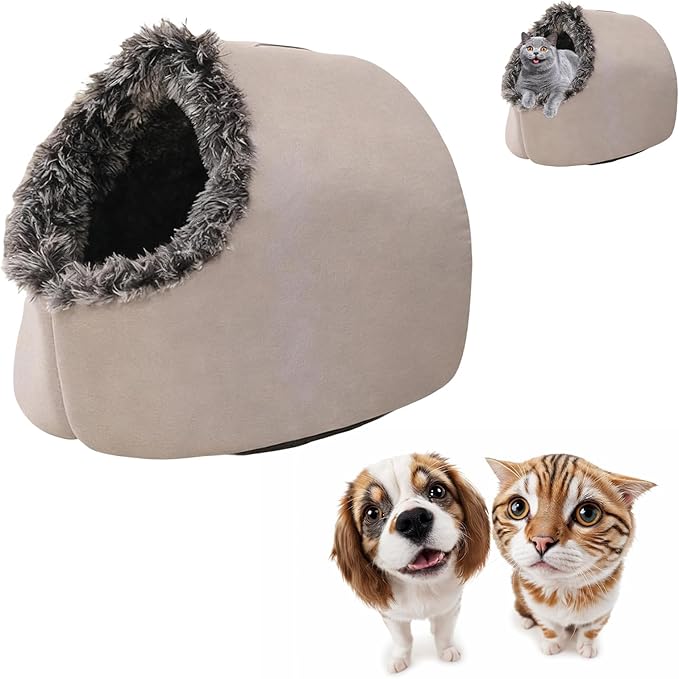 Winter Warm Pet Cave Bed, 2026 New Winter Cozy Cat Tent for Indoor, Soft Plush Cozy Indoor Nest with Non-Slip Bottom for Small Medium Dogs, Cats (Dark Gray, M, 16 * 14 * 13inches)