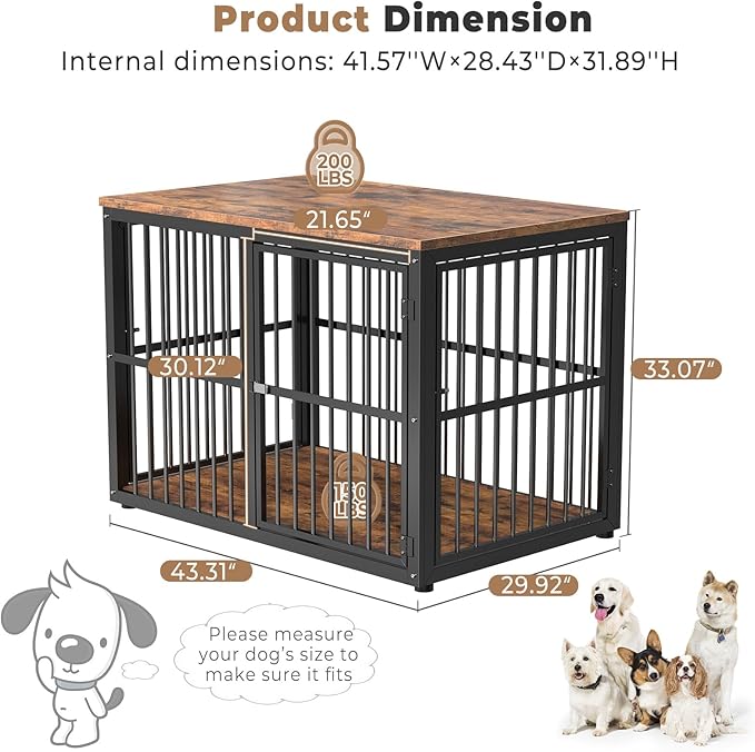 Lyromix 43'' Dog Crate Furniture with 3 Doors, XL Wooden Crate End Table Heavy Duty Indoor Puppy Cage for Medium to Large Dogs, Multiple Units Can be Combined
