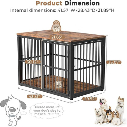 Lyromix 43'' Dog Crate Furniture with 3 Doors, XL Wooden Crate End Table Heavy Duty Indoor Puppy Cage for Medium to Large Dogs, Multiple Units Can be Combined