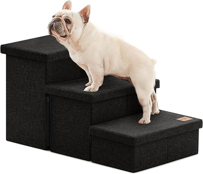 Love's cabin Dog Stairs with Storage,3 Steps Wider Dog Steps for High Bed 18" H,Foldable Pet Stairs for Small Medium Large Dogs Cats for Bed Couch Car,Ramp with Zip up to 200 lbs,Black,No Condo