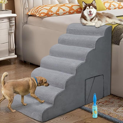 7 Steps Dog Stairs & Steps for High Beds 30-36 inches High Tall, LitaiL 33inch 7 Steps Pet Stairs/Steps for High Beds Small Large Dogs, Non-Slip Dog Ramps/Ladder for Old Dogs/Cats
