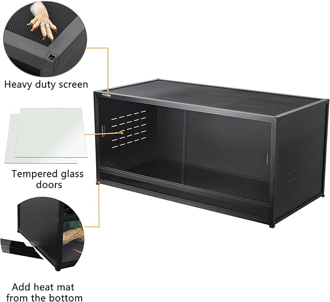 PVC Reptile Enclosure 48"x24"x24" Space Efficient Reptile Terrarium 120 Gallon Large Tank for Bearded Dragon Lizard Snake, Wide Breeding Vivarium Area with Sliding Glass Doors Combination Lock