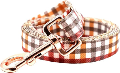 Elegant little tail Dog Collar with Leash, Fall Plaid Pet Collar Leash Adjustable Collar for Small Medium Large Dogs Soft Puppy Collars with Quick Release Buckle Girl Boy Dog Collars