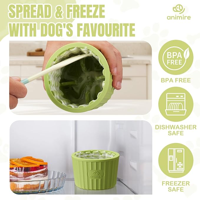 Dog Lick Bowl, Anxiety Relief Dog Licking Mat Freezer Treat Dispenser, Non-Slip Anti-Choking Silicone Slow Feeder Lick Bowl for Small Medium & Large Breed Dogs, BPA Free(Green,M-L)