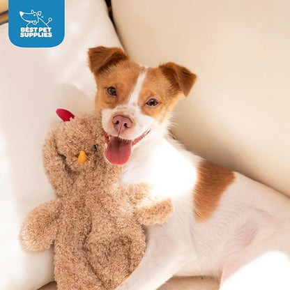 Best Pet Supplies Interactive Squeaky Dog Chew Toy, Ideal Dog Toys for Chewers, Small, Medium & Large Dogs, and Fetch Lovers - Crinkle Chicken (Khaki), Large