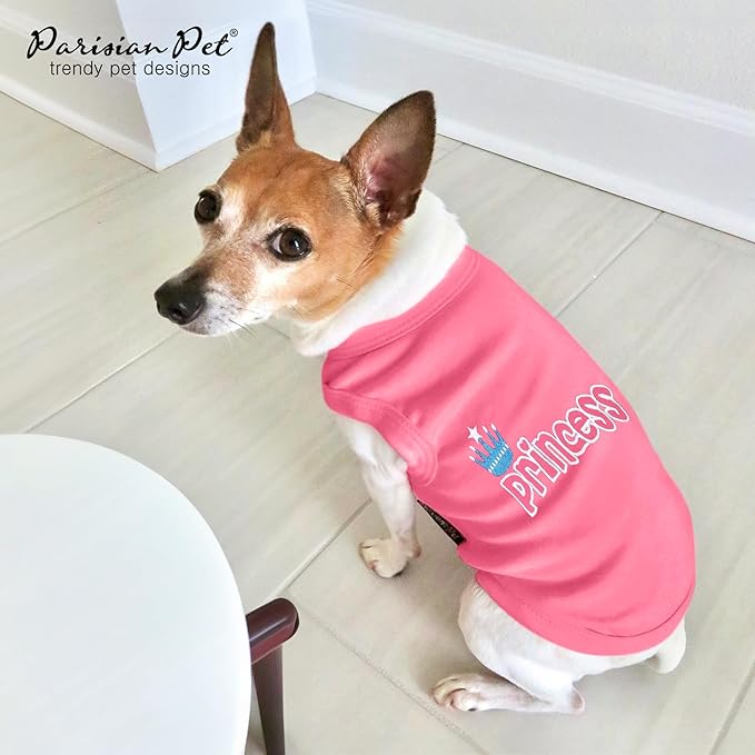 Parisian Pet Dog T-Shirt - Embroidered ' Princess' Breathable Pink Dog Shirt - Sleeveless Pet Vest - Princess Dog Clothes - Machine Washable Dog Shirts for Small Dogs - XS