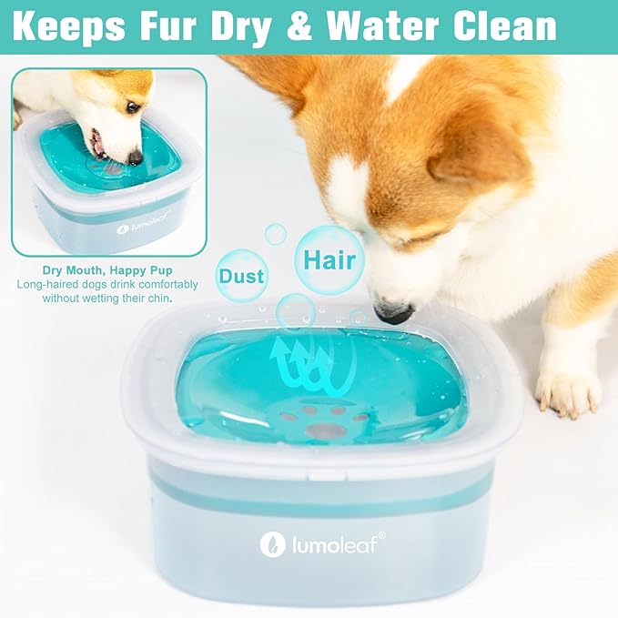 LumoLeaf No Spill Water Bowl for Dogs, Slow Feeder for Messy Drinkers, Drip-Free & Splash-Proof Design (Blue, 35oz)