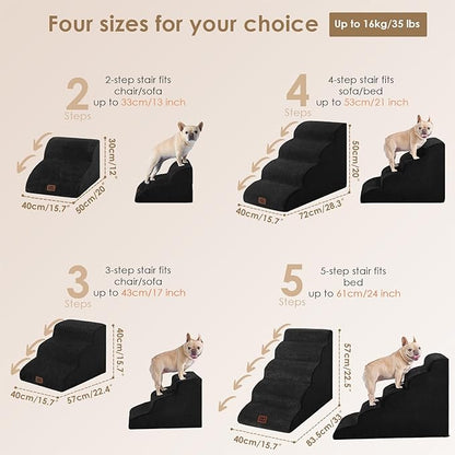 EHEYCIGA Curved Dog Stairs Ramp for Small Dogs 15.7" H, 3-Step Dog Steps for Couch Sofa and Chair, Pet Stairs for Cats, Non-Slip Balanced Pet Steps Indoor, Black