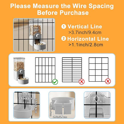 Auto Gravity Food Dispenser for Cage Hanging, 41OZ Capacity Hanging Automatic Pet Cage Feeder, Food Bowl for Cats Dogs Rabbit Ferret Chinchilla Bird Hedgehog Guinea Pig (Grey)