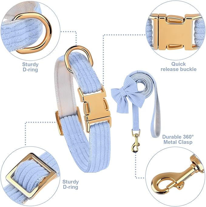 Dog Collar and Leash Set - Metal Buckle Adjustable Puppy Collar, Cute Dog Collar and Leash Set with Flower Bow Tie, Puppy Collar with 5 FT Leash, Soft & Comfortable Collar for Small Medium Dogs-M