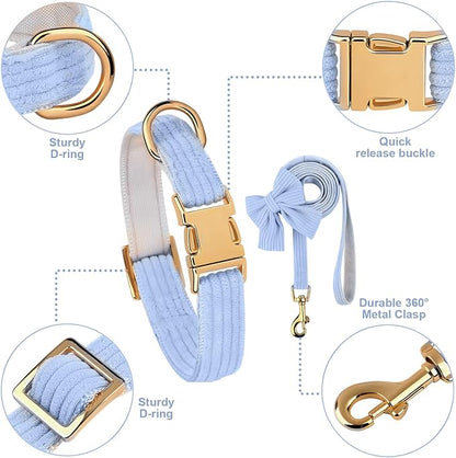 Dog Collar and Leash Set - Metal Buckle Adjustable Puppy Collar, Cute Dog Collar and Leash Set with Flower Bow Tie, Puppy Collar with 5 FT Leash, Soft & Comfortable Collar for Small Medium Dogs-M