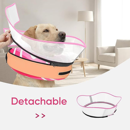 Raised Inflatable Dog Cone After Surgery - Adjustable Recovery Donut Collar with Neck Strap and Removable Anti-Licking Shield - Soft Dog Cone Alternative for Small Medium Large Dogs (DonutPink,XXL)