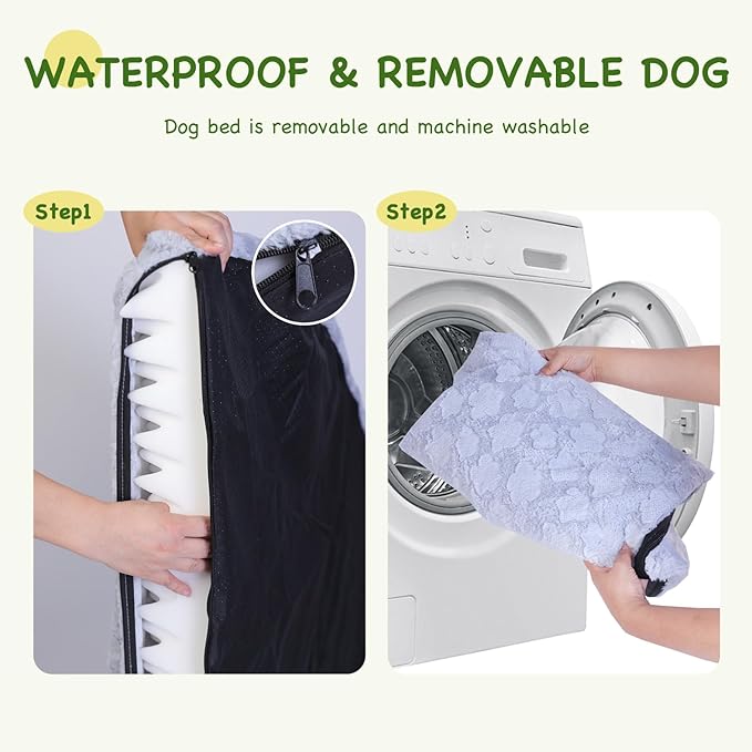 XXL Orthopedic Dog Bed - Soft Fluffy Memory Foam Pet Bed with Anti-Slip Bottom, Waterproof & Machine Washable Dog Bed for Extra Large Dogs, Grey (43"x43"x4")