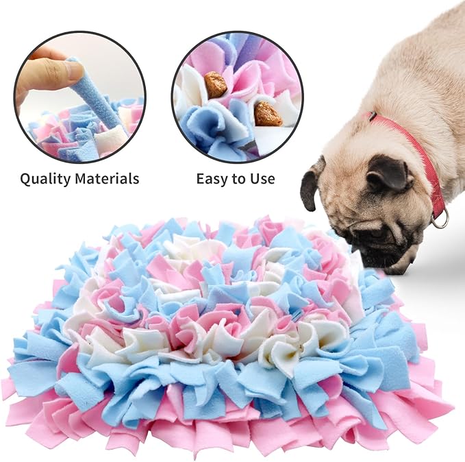 LIVEKEY Pet Snuffle Mat for Dogs, Dog Feeding Mat, Nosework Training Mats for Foraging Instinct Interactive Puzzle Toys (Pink&SkyBlue&White)
