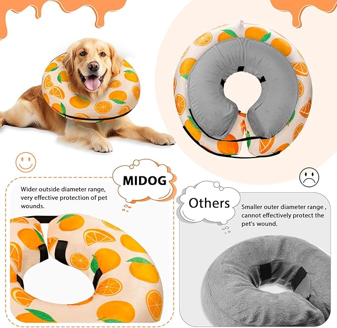 MIDOG Inflatable Dog Cone Alternative for After Surgery - Soft Protective Donut Collar Prevents Licking, Comfortable Recovery E-Collar Alternative for Small Medium Large Dogs (Orange,S)