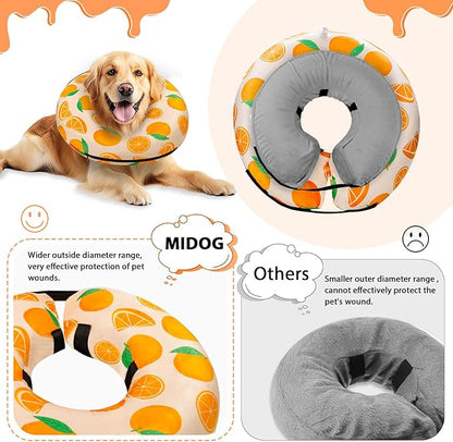 MIDOG Inflatable Dog Cone Alternative for After Surgery - Soft Protective Donut Collar Prevents Licking, Comfortable Recovery E-Collar Alternative for Small Medium Large Dogs (Orange,S)