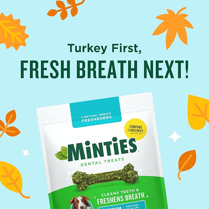 Minties Dental Chews for Dogs, 8 Count, Vet-Recommended Mint-Flavored Dental Dog Treats for Medium Dogs, Bones Clean Teeth, Fight Bad Breath, and Removes Plaque and Tartar