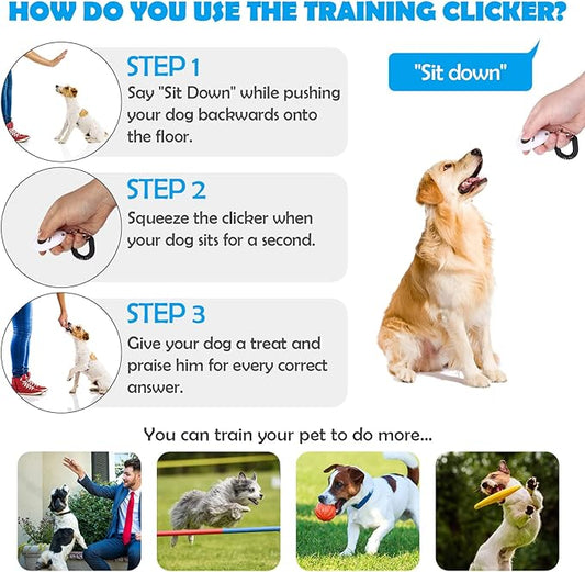 Dog Training Clicker with Wrist Strap - OYEFLY Durable Lightweight Easy to Use, Pet Training Clicker for Cats Puppy Birds Horses. Perfect for Behavioral Training 2-Pack (Blue and White)