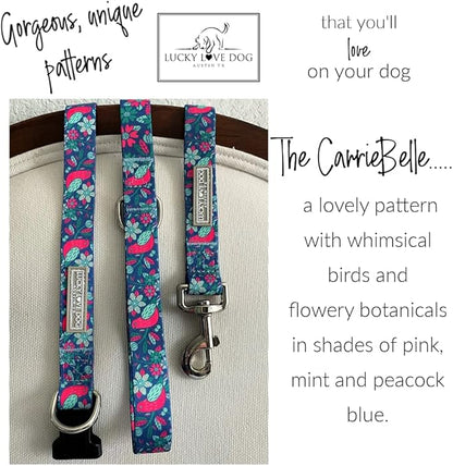 Lucky Love Dog Collar and Leash Combo, Vivid Floral Matching Girl Dog Leash and Collar Set for Small Dogs - (CarrieBelle Combo, Small)